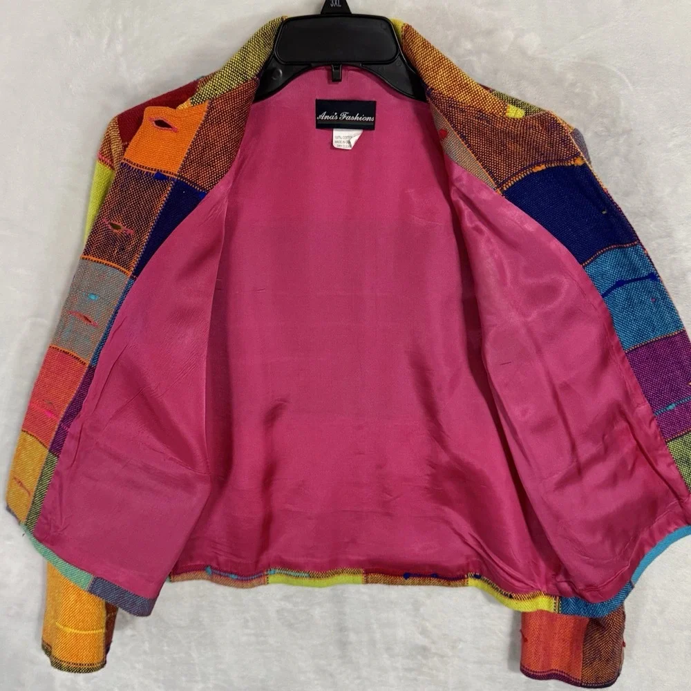 Vintage Rainbow Blazer Jacket Size XS Boxy Colorful Neon Pop Art Deco Tribal 90s